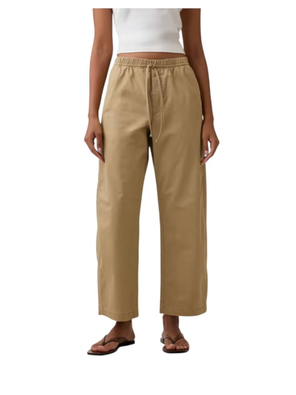 NWT GAP EZ Waist Pull On Barrel Leg Khaki Chino Pants Womens Medium Hayes Brown - Picture 2 of 14